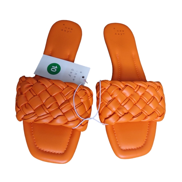 A. New Day Size 10 Orange Carissa  Braided Flat Slide In Sandals - Picture 2 of 11